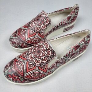 Goby Women's Platiform Sole Slip On Loafers US Size 8.5, Red Paisley Design